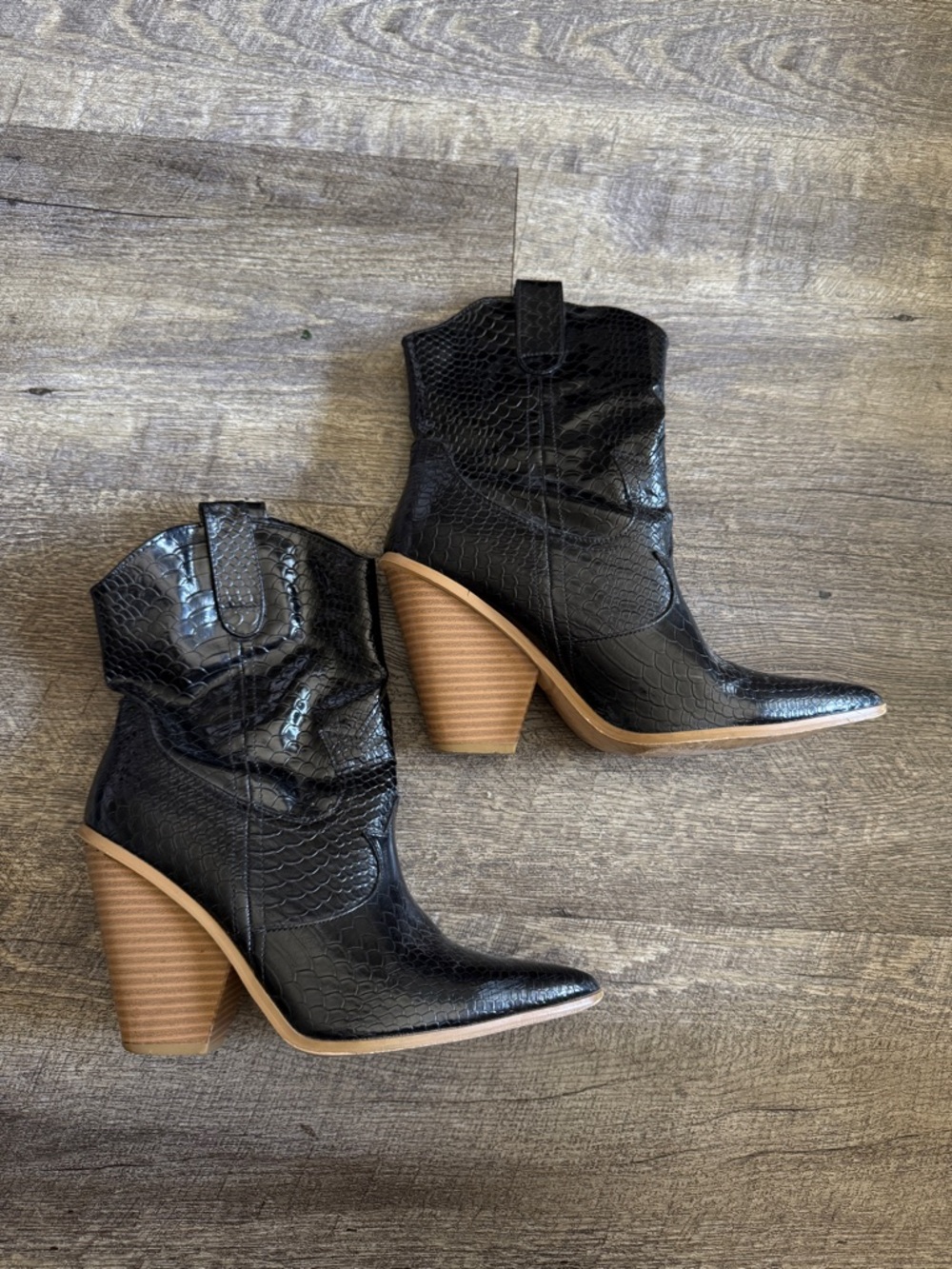 Black Western-Style Pointed Toe Booties